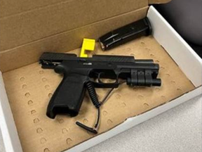 An image from Durham Regional Police of a firearm allegedly seized during the investigation of an Oshawa boy for an online threat.