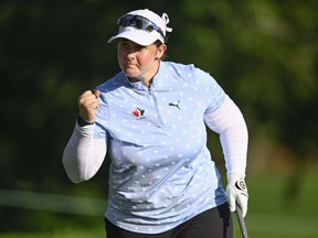 Canada's Lauren Zaretsky reacts after a putt on the 13th hole during the CP Women's Open in Ottawa, on Thursday, Aug. 25, 2022. Zaretsky can already cross winning an NCAA tournament off her goals list.THE CANADIAN PRESS/Justin Tang