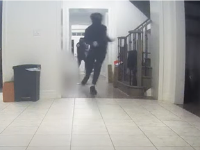 A screengrab from video released by York Regional Police of a home invasion in East Gwillimbury on Feb. 14, 2024.