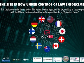 A handout picture released by Britain's National Crime Agency (NCA) in London on Feb. 20, 2024 shows a screenshot of the seized cyber crime group LockBit site.