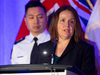 Det.-Sgt. Katherine Dann, of the London, Ont., police force, talks at a press conference in London, Ont. with police chief Thai Truong. Photograph taken Feb. 5, 2024 by Mike Hensen, Postmedia Network.