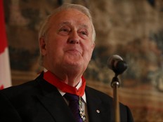 Former prime minister Brian Mulroney speaks after receiving the Commander of the National Order of Legion of Honour at the French Embassy in Ottawa on Dec. 6, 2016.