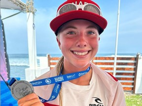 Teenager surfer Erin Brooks is shown June 7, 2023, at the ISA World Surfing Games in Surf City, El Salvador, where she won silver in the women's shortboard event, in this handout photo. Brooks who obtained her Canadian citizenship in January 2024, looks to qualify for the Paris Olympics at the ISA World Surfing Games which run Feb. 24 to March 3 in Puerto Rico.