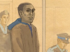 In this courtroom sketch, Christopher Husbands appears in court in Toronto on Monday, June 4, 2012.