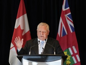 Ontario Premier Doug  Ford delivers remarks at the Canadian International Auto Show in Toronto, Friday, Feb. 16, 2024.