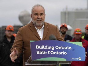 Ontario Energy Minister Todd Smith addresses a news conference at the Pickering Nuclear Generating Station in Pickering, Ont. on Tuesday, Jan.30, 2024.