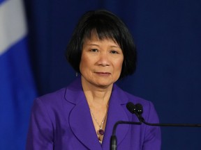 Toronto Mayor Olivia Chow attends a news conference with Ontario Premier Doug Ford, not shown, in Toronto on Monday Nov. 27, 2023.