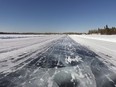 A winter road which crosses Shoal Lake