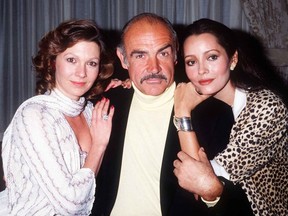 Sean Connery, centre, with Pamela Salem, left, and Barbara Carrera in December 1983.