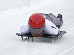 Canada's Hallie Clarke competes in the women's World Cup skeleton race Thursday, Dec. 1, 2022, in Park City, Utah.