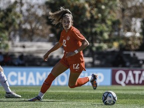 Midfielder Kaylee Hunter is shown in action for Canada against Puerto Rico on Friday Feb. 2, 2024, at the CONCACAF U-17 Women’s Championship in Toluca, Mexico.