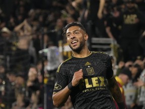 Los Angeles FC forward Denis Bouanga smiles during the second half in the MLS playoff Western Conference final soccer match against Houston Dynamo, Saturday, Dec. 2, 2023, in Los Angeles. Denis Bouanga's second-half goal lifted Los Angeles FC to a 1-0 win over Toronto FC in an MLS pre-season game Saturday at the LAFC Performance Center at Cal State LA.