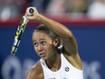 Canada's Leylah Fernandez is off to the round of 16 at the Qatar Open after a 0-6, 6-2, 6-3 win over Spain's Paula Badosa on Tuesday. Fernandez hits a return to Danielle Collins of the United States, during the National Bank Open tennis tournament in Montreal, Thursday, Aug. 10, 2023.