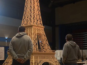 Richard Plaud's matchstick replica of the Eiffel Tower