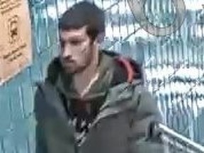 Toronto Police are seeking a 20- to 25-year-old male with short, dark hair and a short beard in an assault investigation.