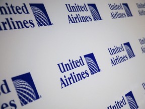 The new logo for United Airlines is shown during a news conference in New York, Monday, May 3, 2010.