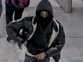 An image released by Toronto Police of a man wanted in a stabbing at Wilson Station on Feb. 15, 2024.