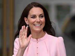 Catherine, Princess of Wales waves as she leaves from the Young V&A in east London on June 28, 2023, after attending it's official opening it following its renaming from the V&A Museum of Childhood. (Photo by JUSTIN TALLIS/AFP via Getty Images)