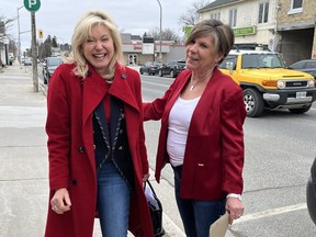 Ontario Liberal Leader Bonnie Crombie greets new Lambton-Kent-Middlesex Liberal candidate Cathy Burghardt-Jesson.