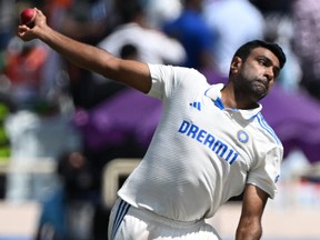 India's Ravichandran Ashwin delivers a ball during the first day of the fourth Test cricket match between India and England