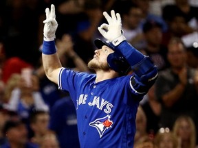 Josh Donaldson of the Toronto Blue Jays celebrates after hitting a home run.