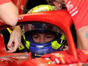 Ferrari's reserve driver Oliver Bearman gets ready to take part in the third practice session of the Saudi Arabian Formula One Grand Prix.