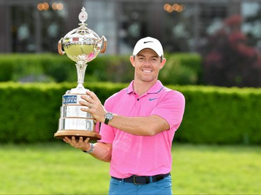 Rory McIlroy of Northern Ireland poses with the trophy after winning the RBC Canadian Open at St. George's Golf and Country Club in 2022.