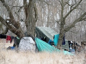 A large camp set up in Belle Park in Kingston, Ont., on Thursday, March 14, 2024.