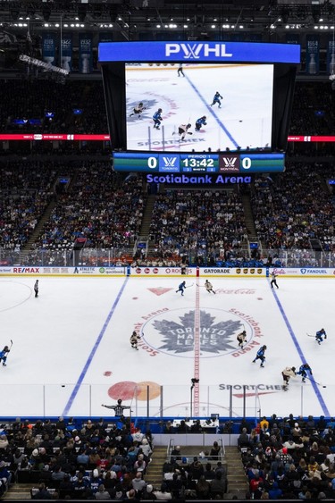 Toronto plays Montreal during their PWHL hockey game at Scotiabank Arena on February 16, 2024.