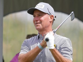 PGA golfer Chris DiMarco watches a shot during the RBC Championship Pro-Am in 2022.