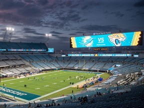 A general view of TIAA Bank Field before the start of a game between the Jacksonville Jaguars and the Miami Dolphins at TIAA Bank Field in 2020.