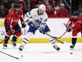 Auston Matthews skates with the puck against the Washington Capitals.