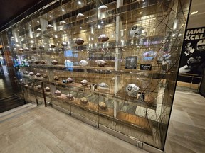A display of football memorabilia