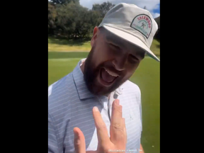 Travis Kelce rocks out to Taylor Swift's Bad Blood while playing golf this week.