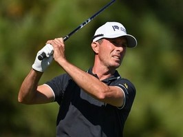 Mike Weir of Canada tees off on the 2nd hole during the final round of the Dominion Energy Charity Classic at The Country Club of Virginia on October 22, 2023 in Richmond, Virginia.