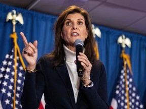 Nikki Haley speaks during a campaign stop.