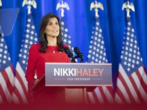 Nikki Haley announces the suspension of her presidential campaign at her campaign headquarters on March 6, 2024 in Daniel Island, South Carolina.