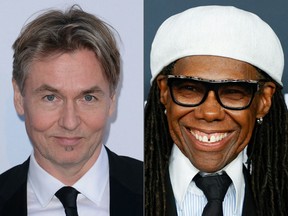 This combination created on March 12, 2024 of file pictures shows Finnish conductor and composer Esa-Pekka Salonen (L, in Los Angeles, California, on September, 17, 2015) and US disco legend Nile Rodgers (in Los Angeles, February 2, 2024).