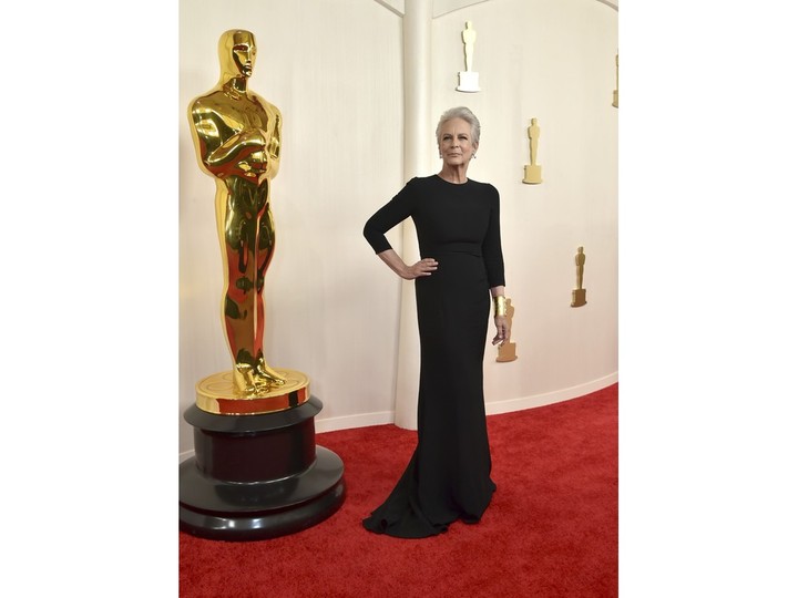 Jamie Lee Curtis arrives at the Oscars on Sunday, March 10, 2024, at the Dolby Theatre in Los Angeles.