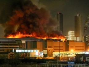 A massive blaze is seen over the Crocus City Hall
