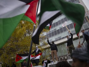 Protestors attend a march in support of Gaza.
