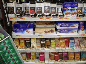 Chocolate bars are seen on the shelves