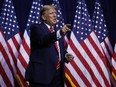 Republican presidential candidate and former U.S. President Donald Trump leaves the stage at the conclusion of a campaign rally at the Forum River Center in Rome, Ga., Saturday, March 9, 2024.