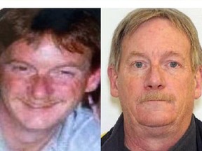 Sean Hancock in the 1990s, left, and his current appearance.