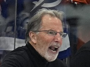 Philadelphia Flyers head coach John Tortorella screams.