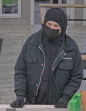 An image from Peel Regional Police of a man who robbed a bank in Brampton on Feb. 14 and 15.