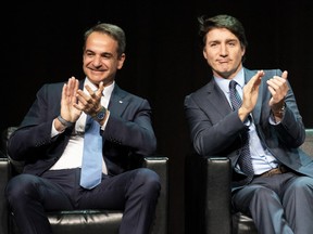Greek Prime Minister Kyriakos Mitsotakis and Canadian Prime Minister Justin Trudeau.