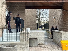 Toronto Police at the scene of a homicide on Scarborough Golf Club Road on Thursday, March 14, 2024. A woman was found dead, a man is in custody. JACK BOLAND/TORONTO SUN