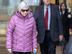 Petronella McNorgan leaves the London courthouse on the first day of her trial on Monday, March 18, 2024. She is charged with criminal negligence causing death and seven counts of criminal negligence causing bodily harm in a 2021 crash in which members of a Girl Guides of Canada Brownie troop walking on a sidewalk were hit. (Derek Ruttan/The London Free Press)