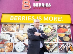 Husam Mohammed, owner of Berries Market at 820 Wharncliffe Rd. S. in London, said he is deeply disturbed someone left a cooked pig in a box outside the store that caters to the city's Muslim community. Photo taken in London on Monday, March 25, 2024. (Derek Ruttan/The London Free Press)